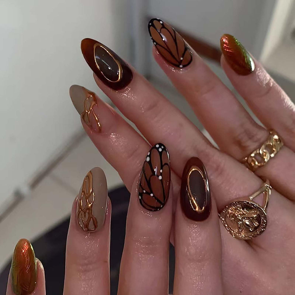 QQPPOLIU front packaging showing 24-piece almond nails and easy selection benefit