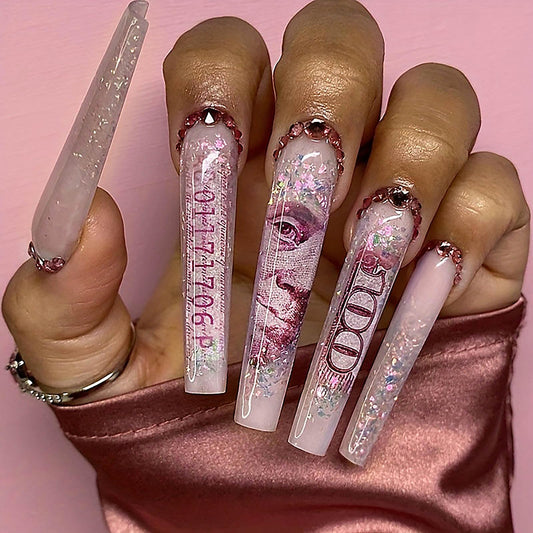 QQPPOLIU front packaging showing 24-piece nude rhinestone set and easy application
