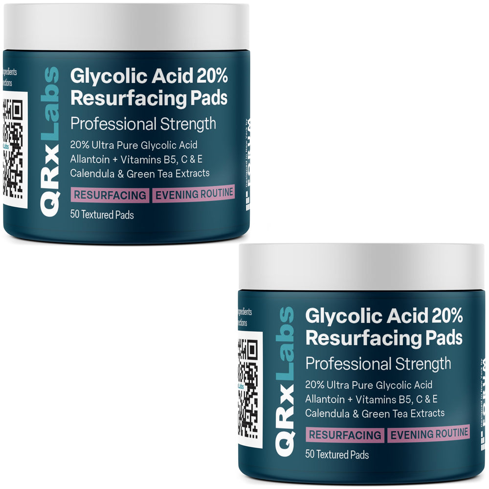 QRxLabs glycolic acid pads front jars showing dual-pack convenience and value