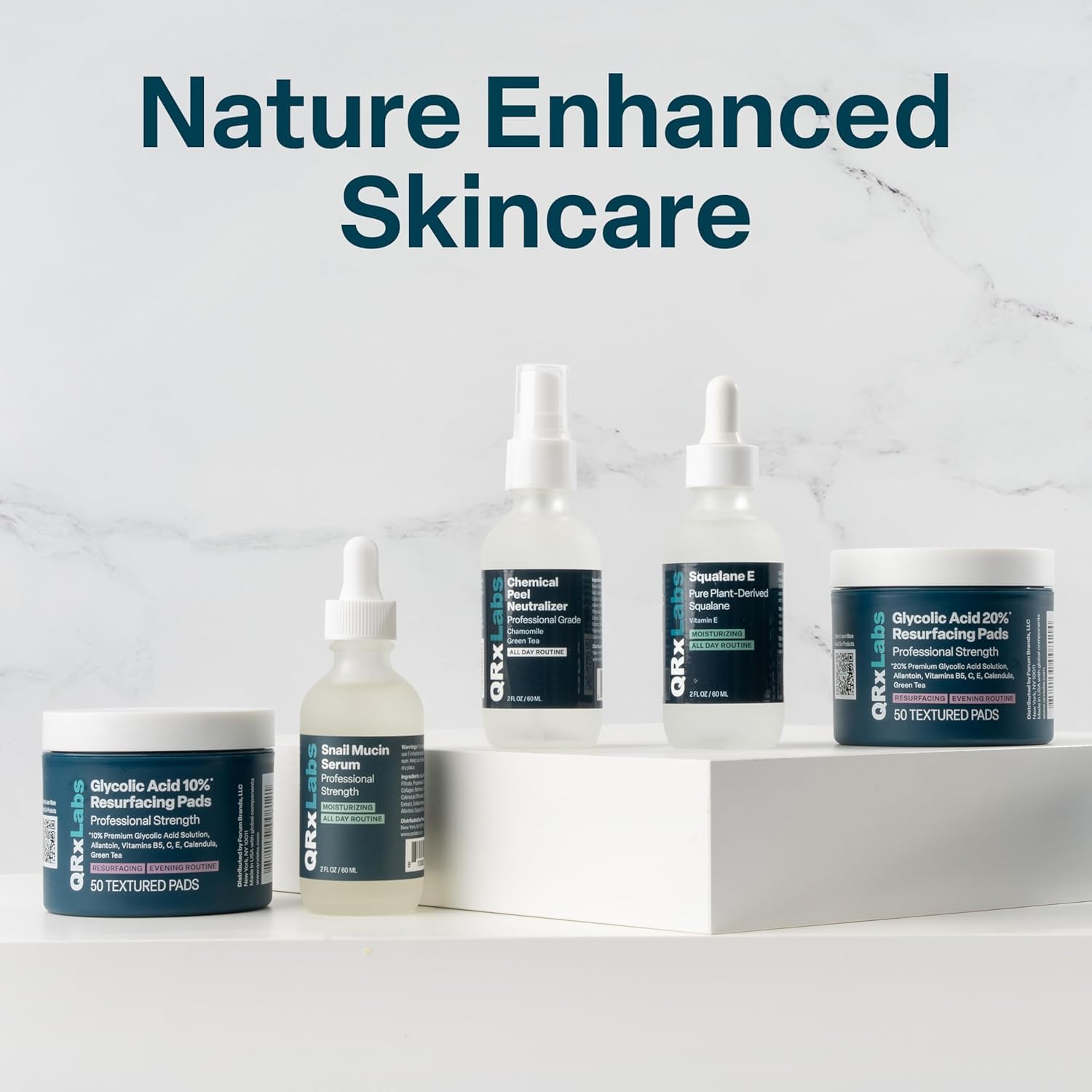 QRxLabs lifestyle bathroom shelf display showing integration into daily skincare routine