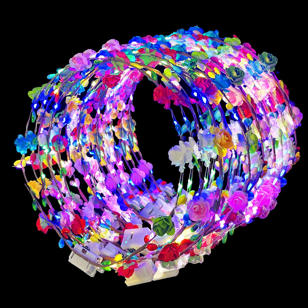 QSJQllo front view of flower crown headband showing elegant glow