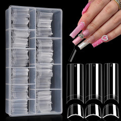 Quaferen front packaging box showing 500 clear nail tips and organized storage benefit