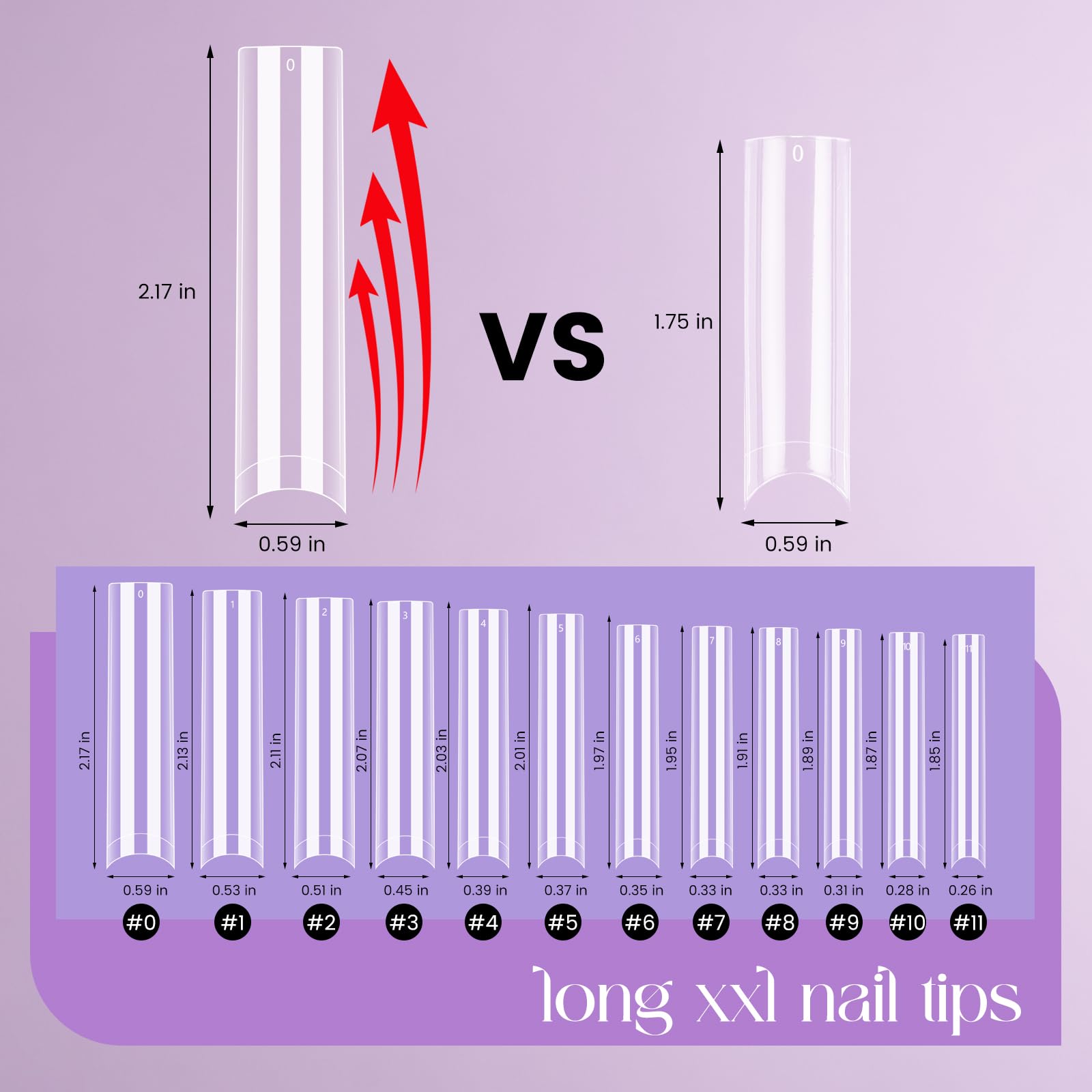 Quaferen tips next to ruler showing extra-long 3XL length and scale