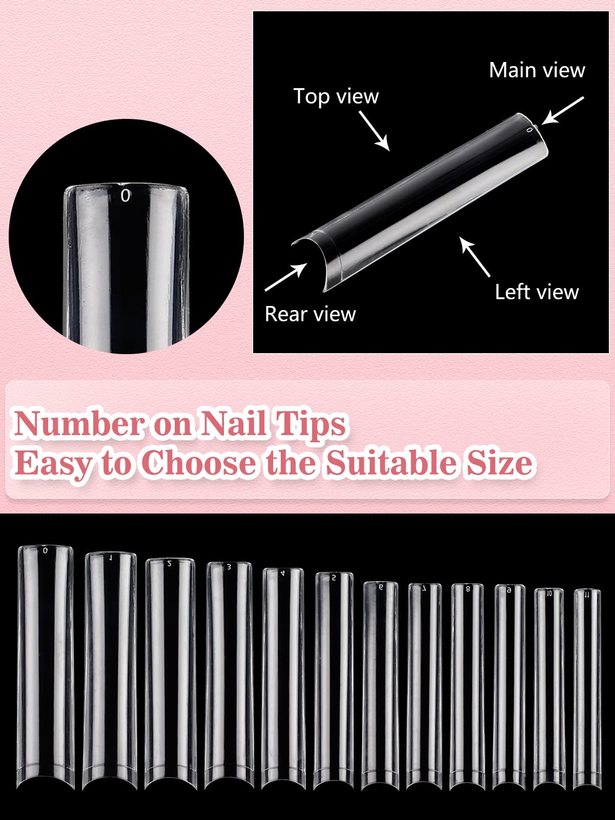 Quaferen trimmed tips showing coffin and ballerina shapes for customization