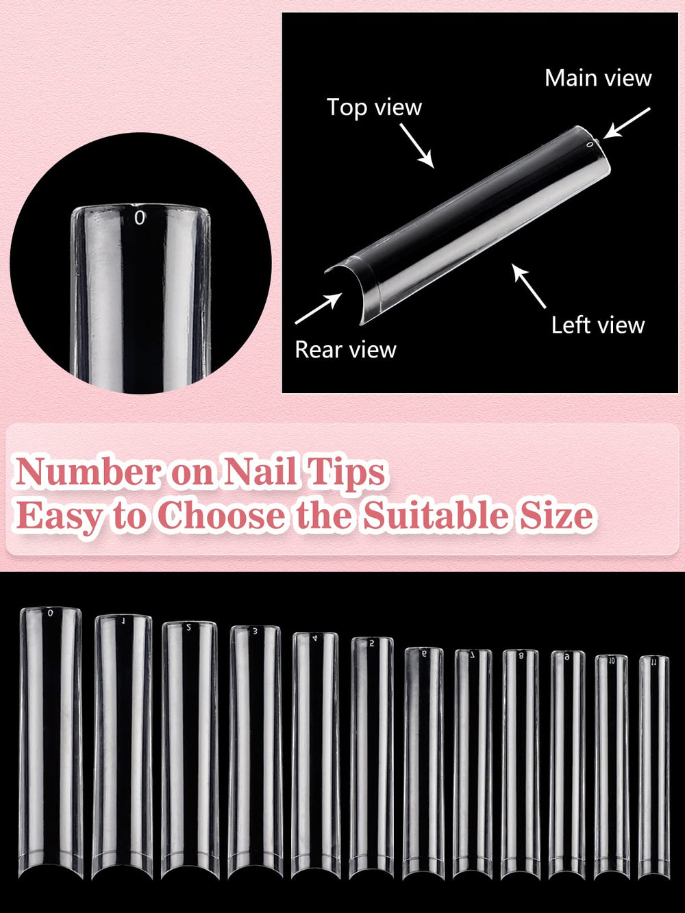 Quaferen trimmed tips showing coffin and ballerina shapes for customization