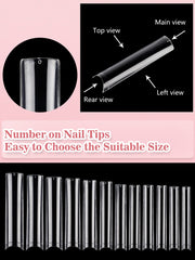 Quaferen trimmed tips showing coffin and ballerina shapes for customization