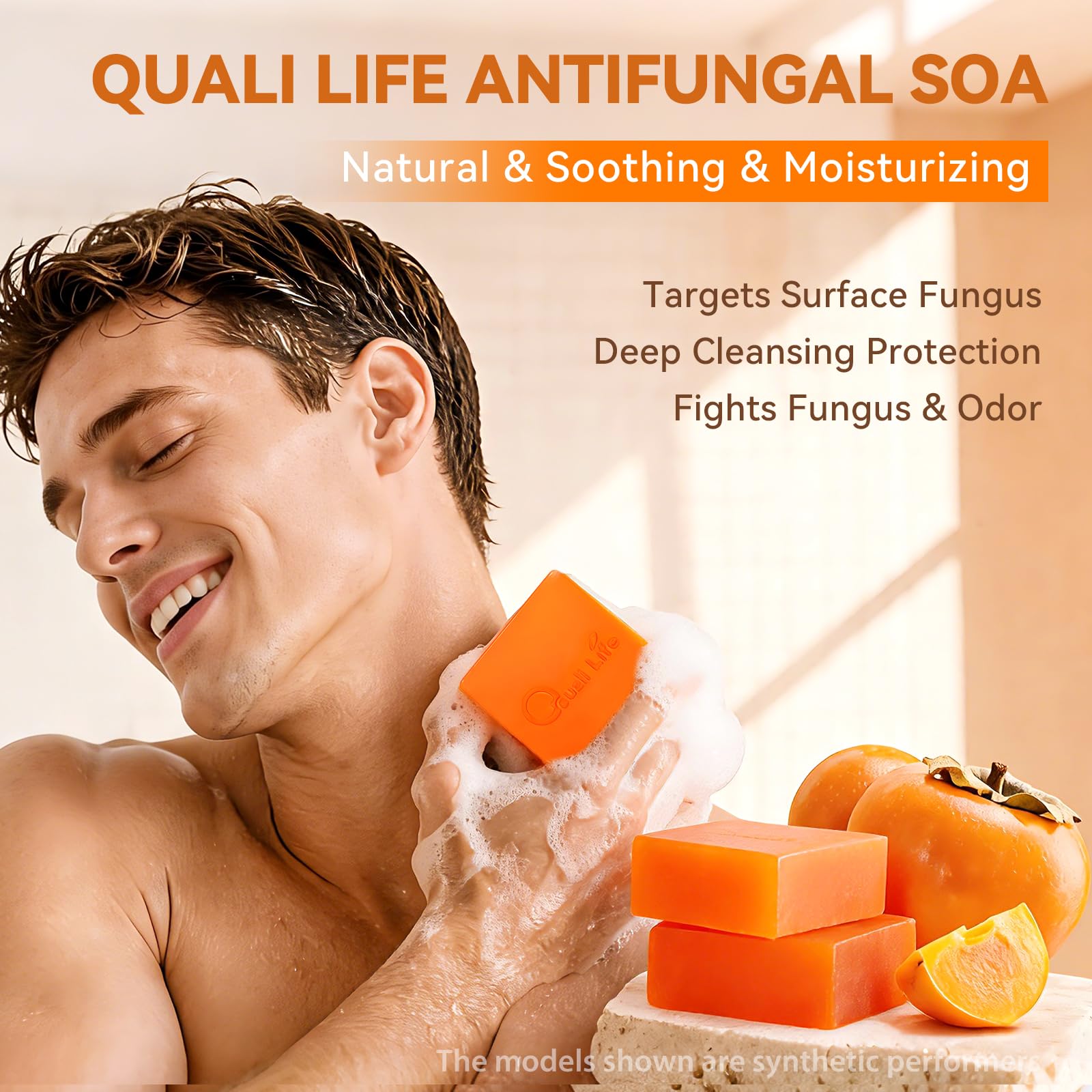 QualiLife soap used by an athlete in shower to control sweat and freshen skin