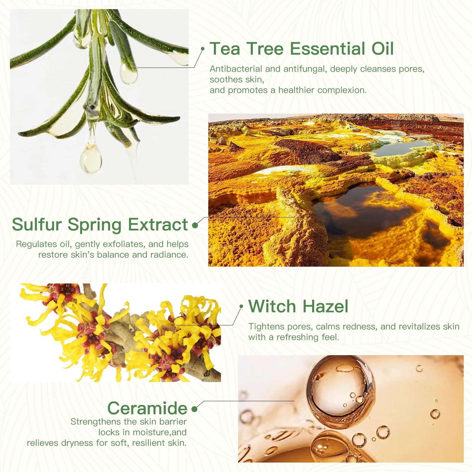 QualiLife ingredient label showing tea tree oil, witch hazel, sulfur extract