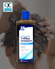 Quality Choice shampoo in bathroom being massaged into scalp demonstrating effective application benefit