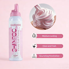QUDABE bottle staged on bathroom shelf showing salon-style storage benefit
