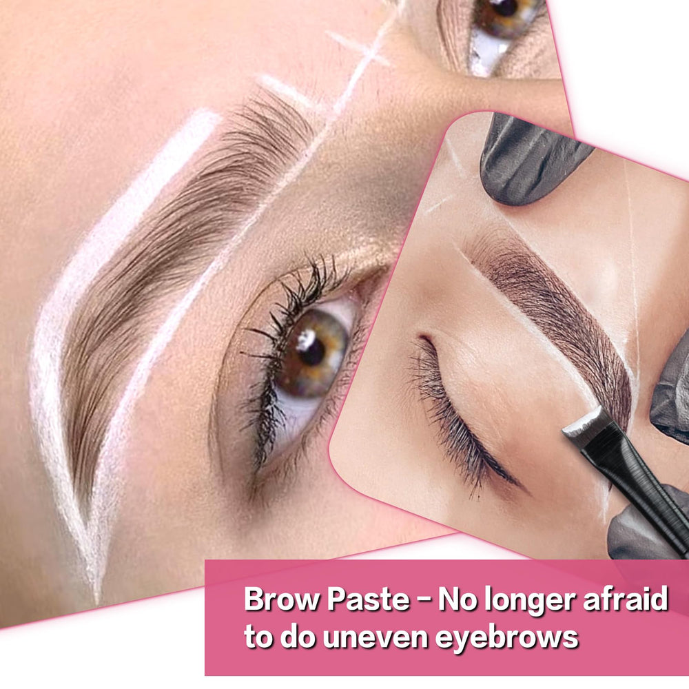 QUEEJOY paste applied on skin in use visualizing brow shape before tinting