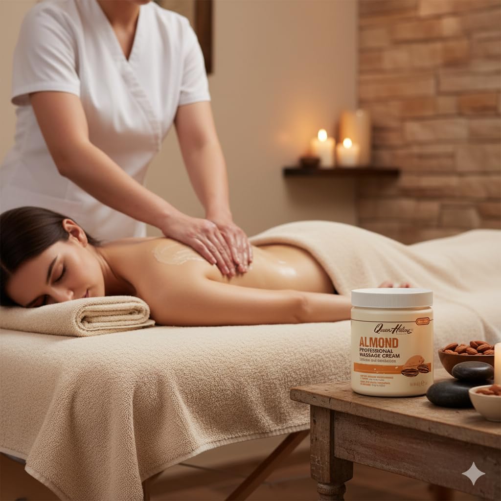 Queen Helene jar in spa setting showing calming almond fragrance and ambiance benefit