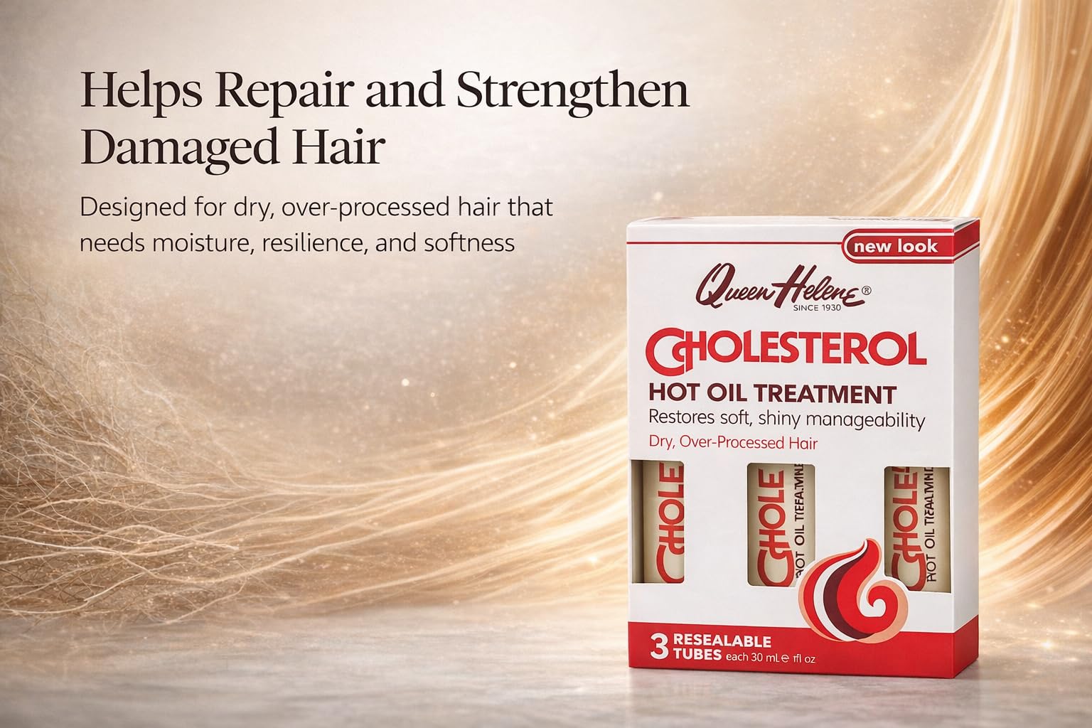 Queen Helene hot oil being applied to towel-dried hair showing controlled dosing benefit