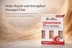 Queen Helene hot oil being applied to towel-dried hair showing controlled dosing benefit