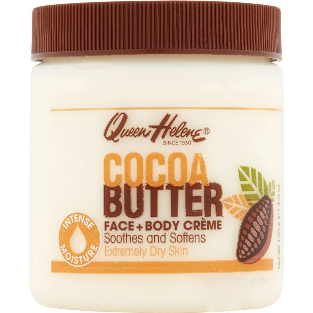 Queen Helene jar front view showing product and nourishing cocoa butter benefits