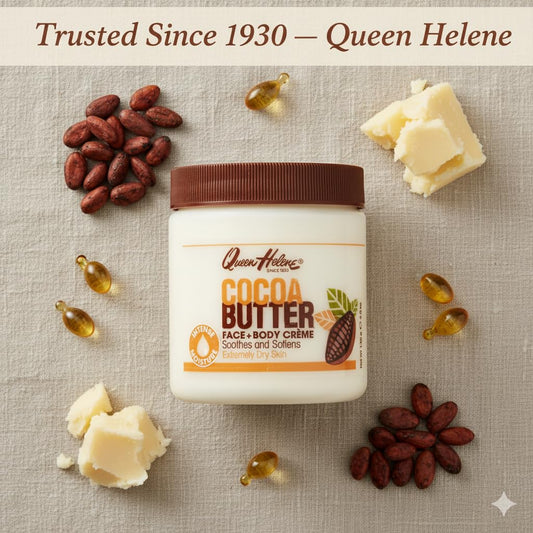 Queen Helene open jar texture highlighting rich cocoa butter moisturizing benefit
