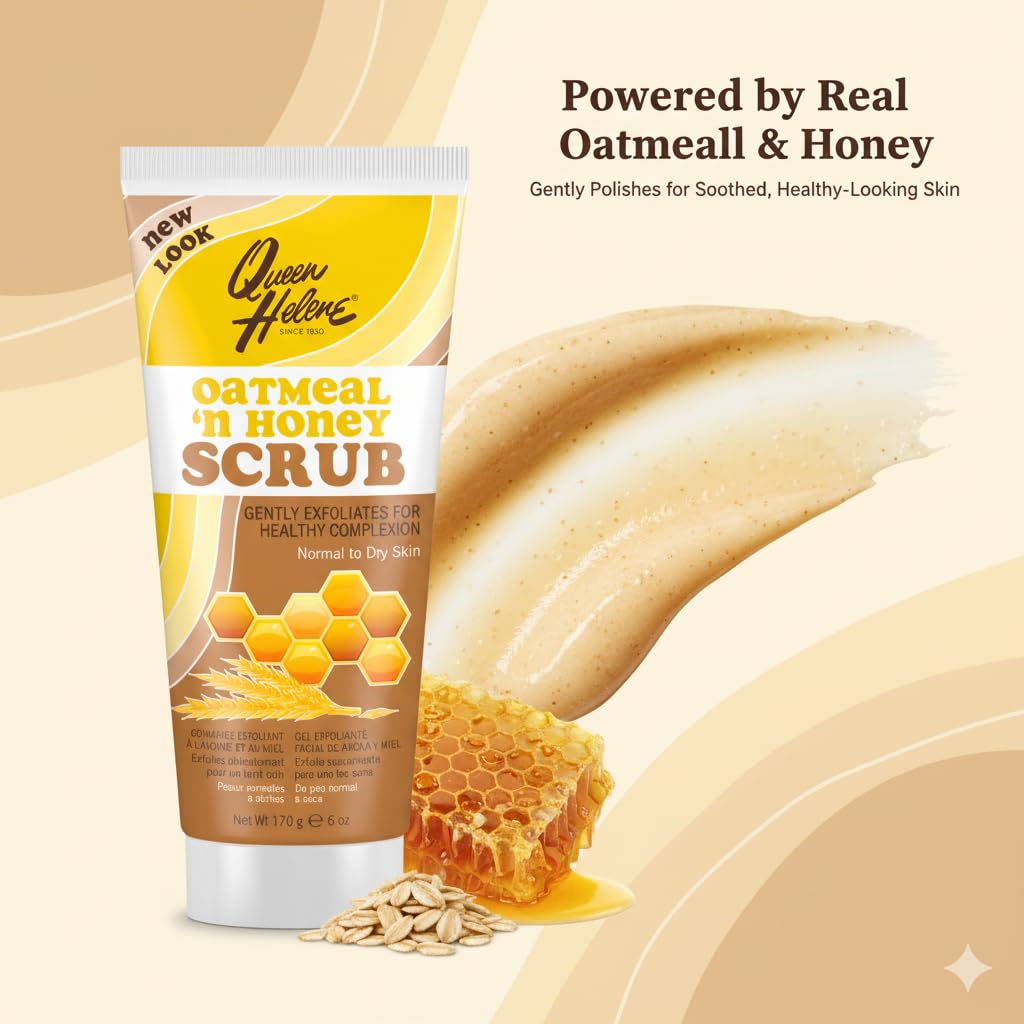 Queen Helene close-up of oatmeal granules and creamy texture demonstrating gentle exfoliation