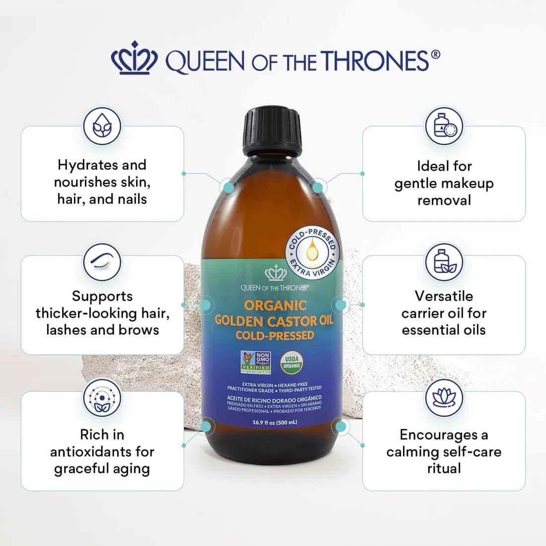 QUEEN OF THE THRONES amber-glass close-up protecting oil quality and purity