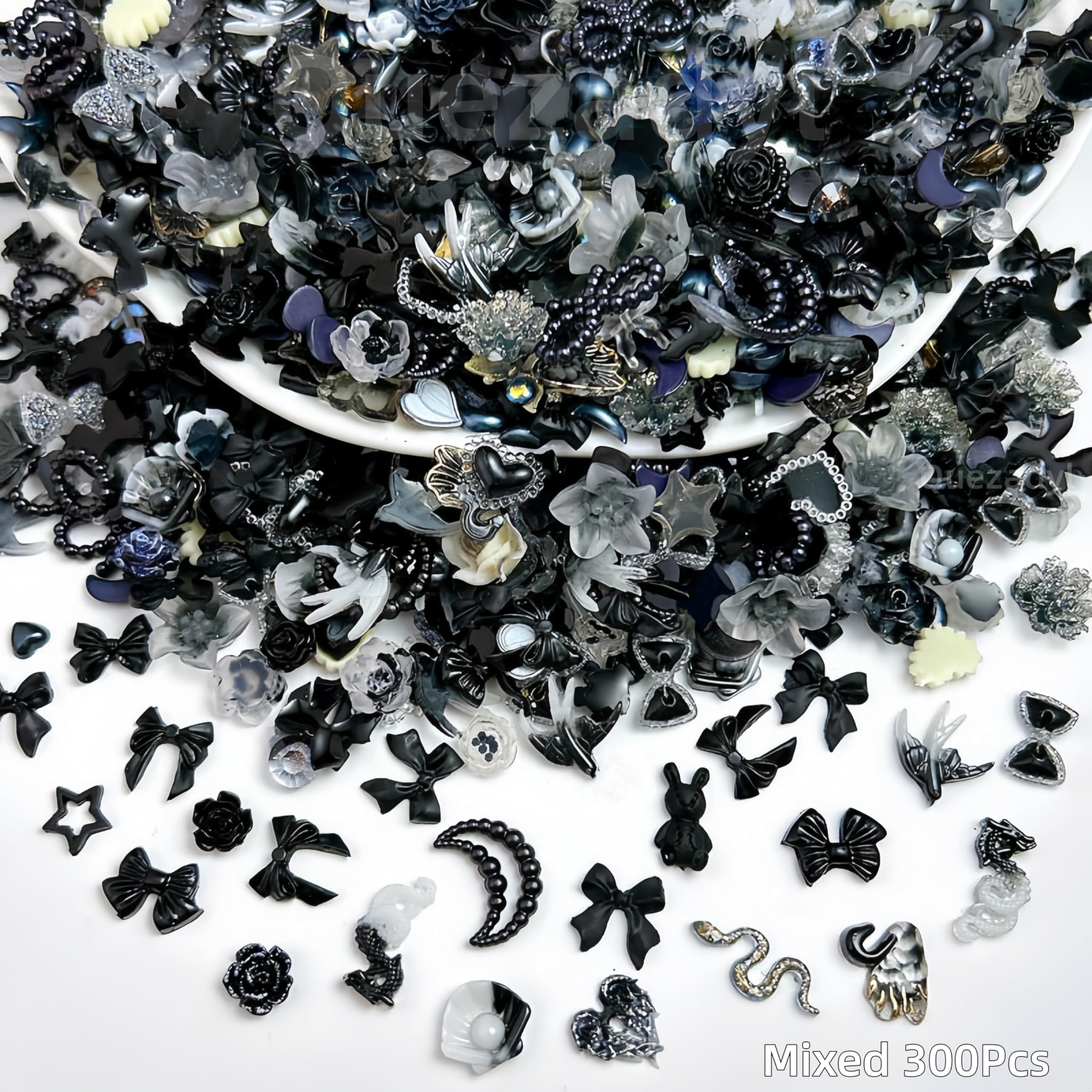 Quezadyl mixed stars moons and hearts on black backdrop showing design variety