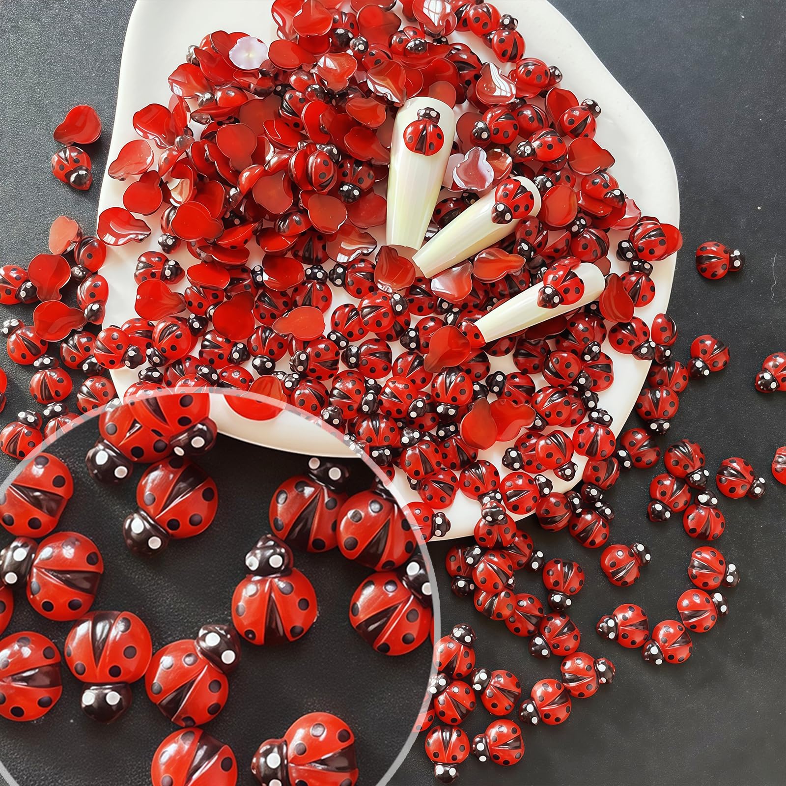 Quezadyl open-wing ladybug charm detail showing 3D depth for standout nails