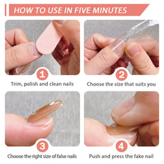 Quezadyl press-on nail applied on finger demonstrating secure, polished look