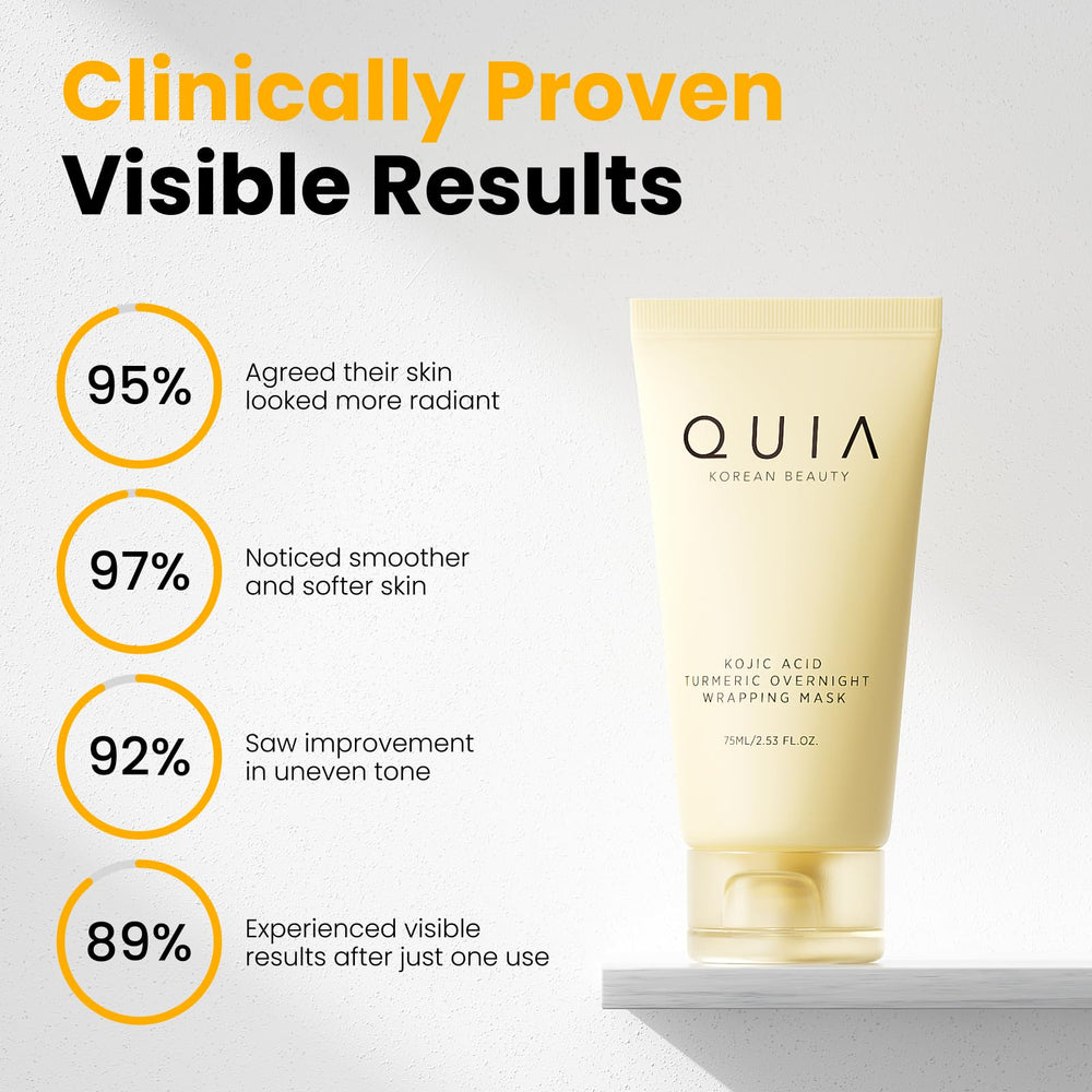 QUIA Beauty turmeric and kojic acid ingredients highlighting brightening benefit