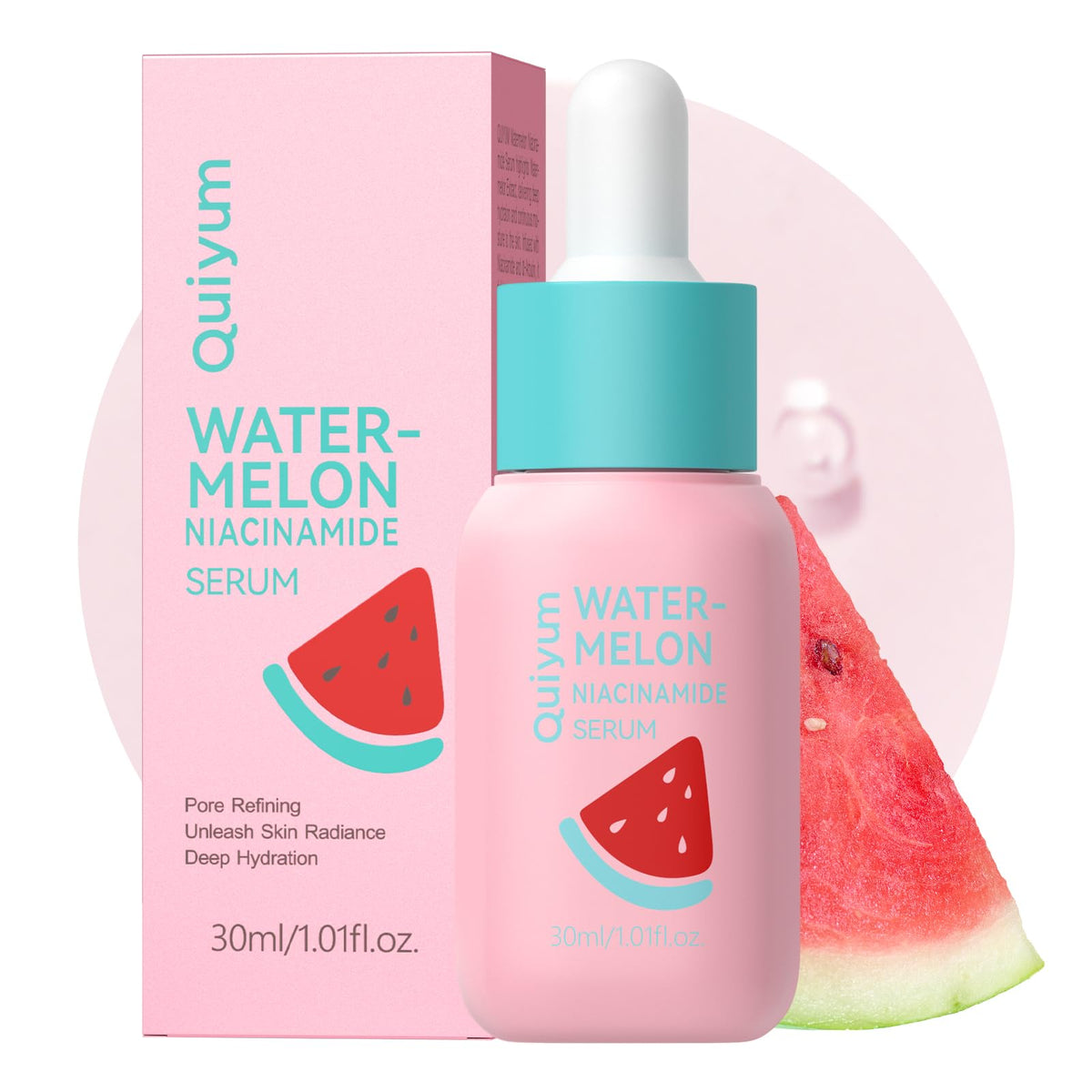 QUIYUM front bottle view showing compact travel-friendly design and clear labeling