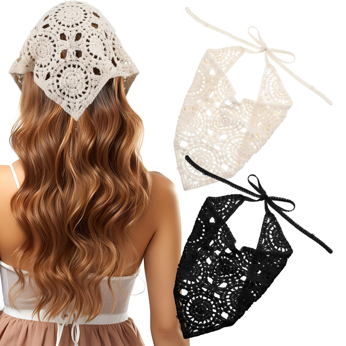 Qulkws front view of black and white headscarves showing matching pair benefit
