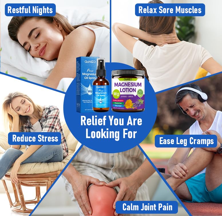 QUNGCO magnesium spray applied to leg for quick targeted muscle relief