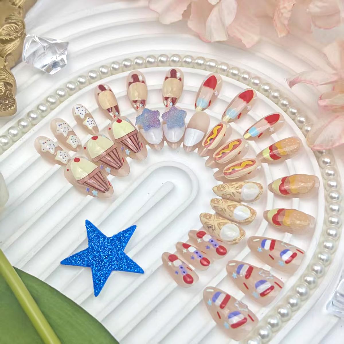 QXFJWRW model wearing nails outdoors showcasing festive look for celebrations
