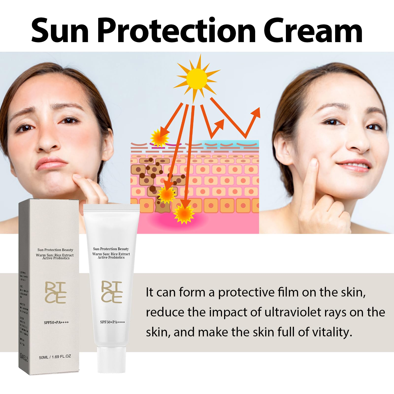 Q.Z.Art sunscreen dollop on hand showing easy spreadability and hydration