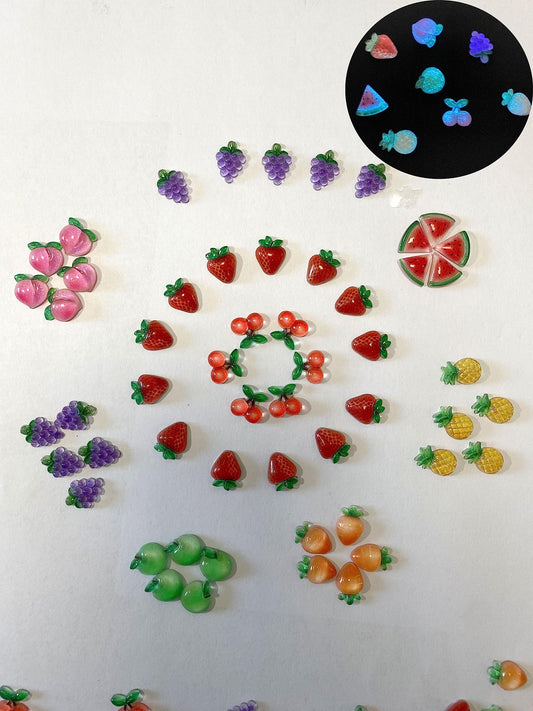 QZRUO front view of assorted fruit cabochons showing colorful variety and crafting value