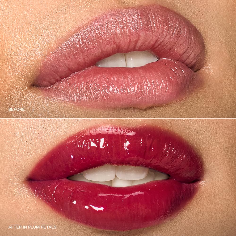 r.e.m. beauty close-up lip swatch showing fuller lips and glossy finish