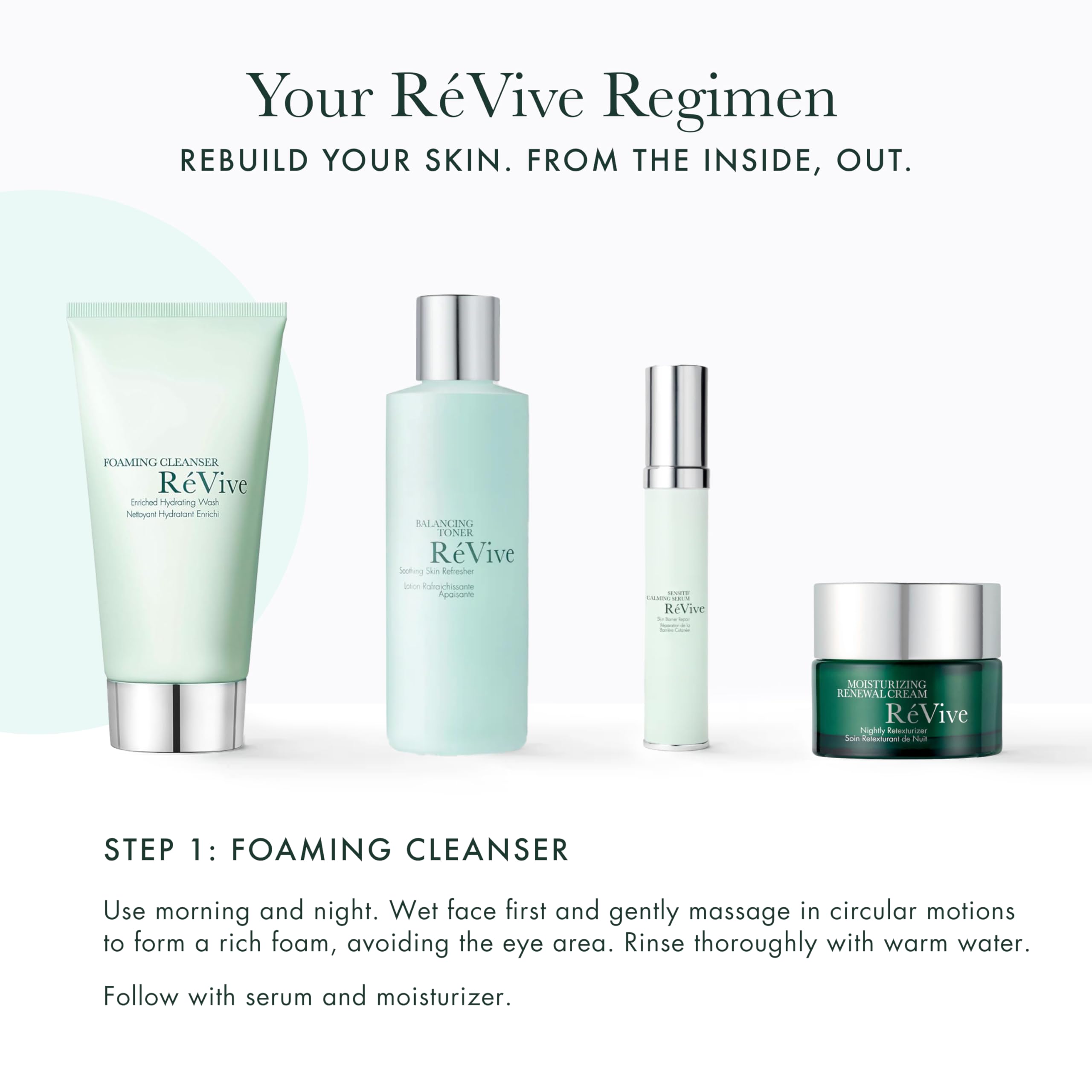 RéVive label ingredients panel highlighting green tea and moisturizing agents