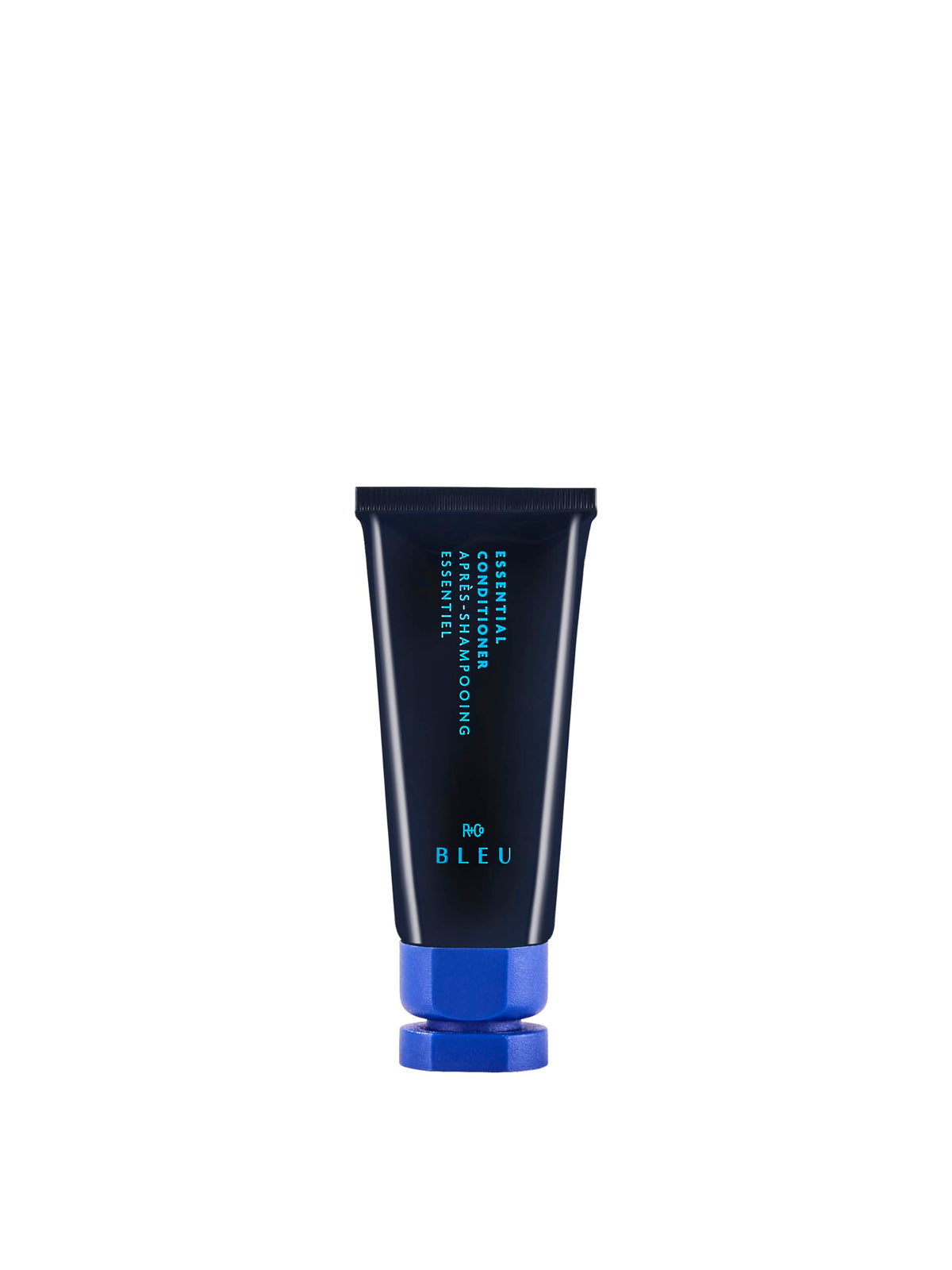 R+Co BLEU mini front packaging showing tube for easy travel and trial
