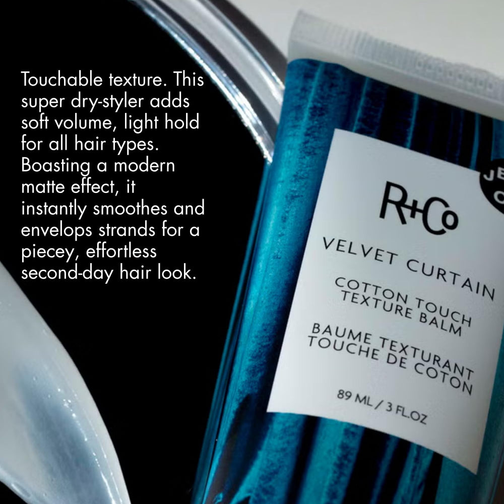 R+Co open jar close-up showing smooth balm texture for precise application