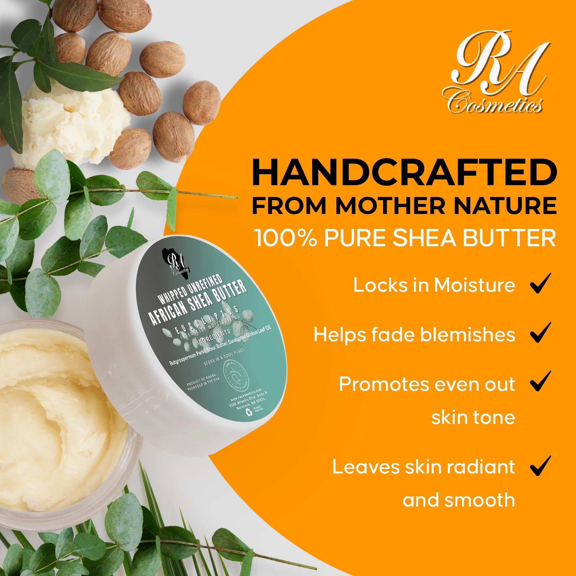 RA COSMETICS shea nuts and ingredients conveying natural origin benefit