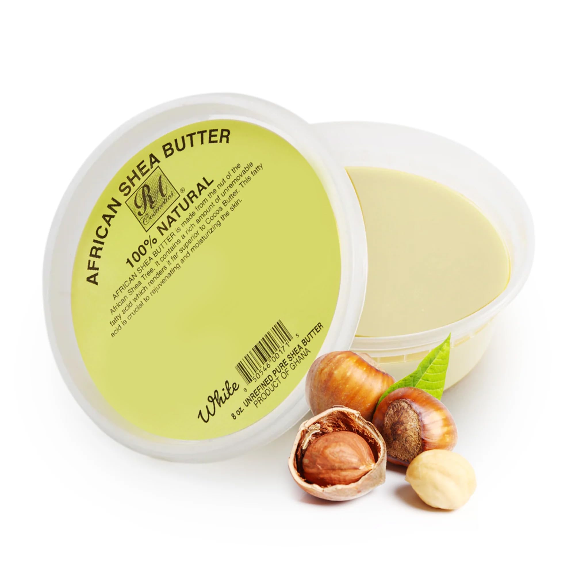 RA COSMETICS jar front view showing pure ivory shea butter and clean packaging benefit