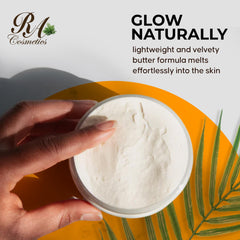 RA COSMETICS ingredients label close-up showing unrefined shea and mango extract