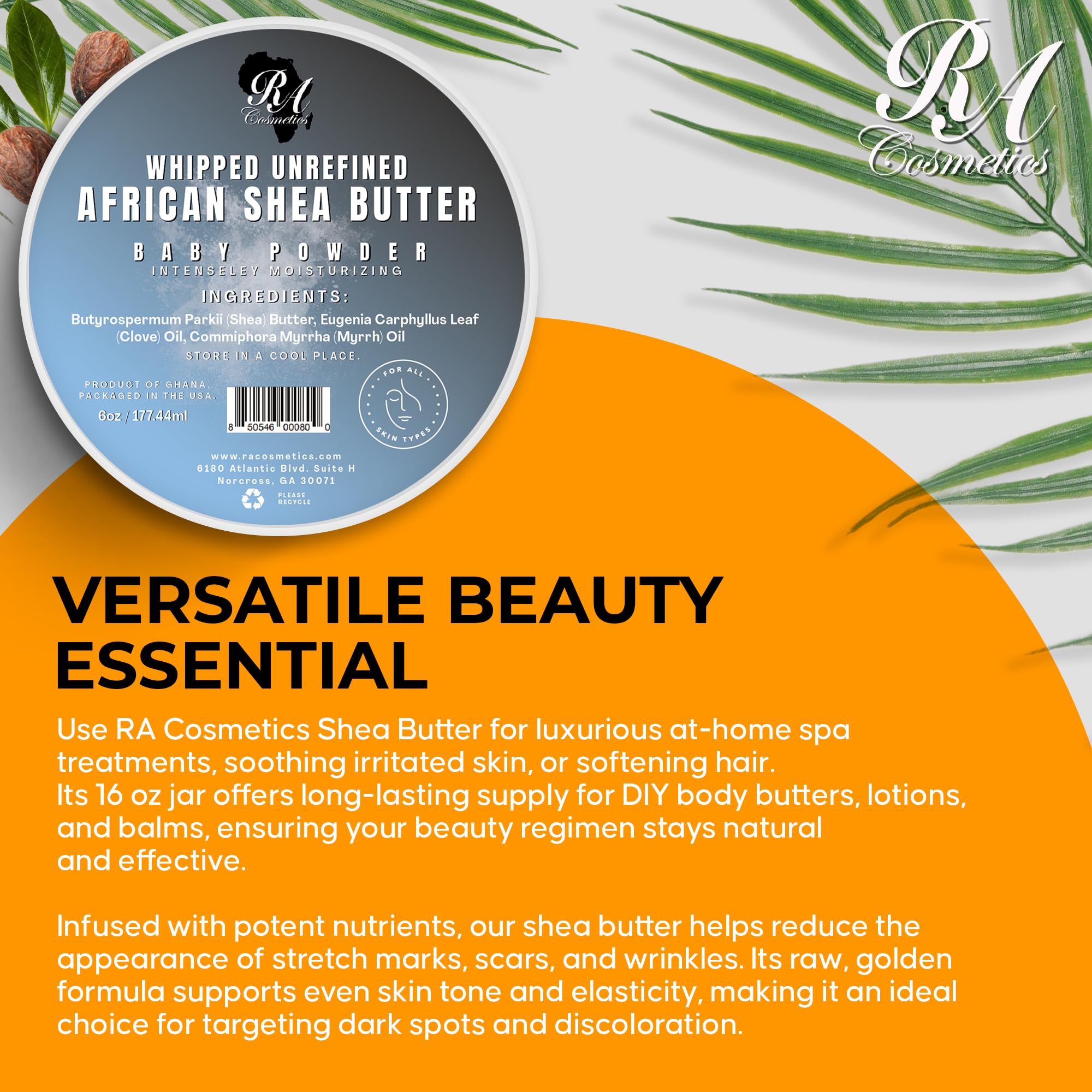 RA COSMETICS product label close-up emphasizing handcrafted West African origin