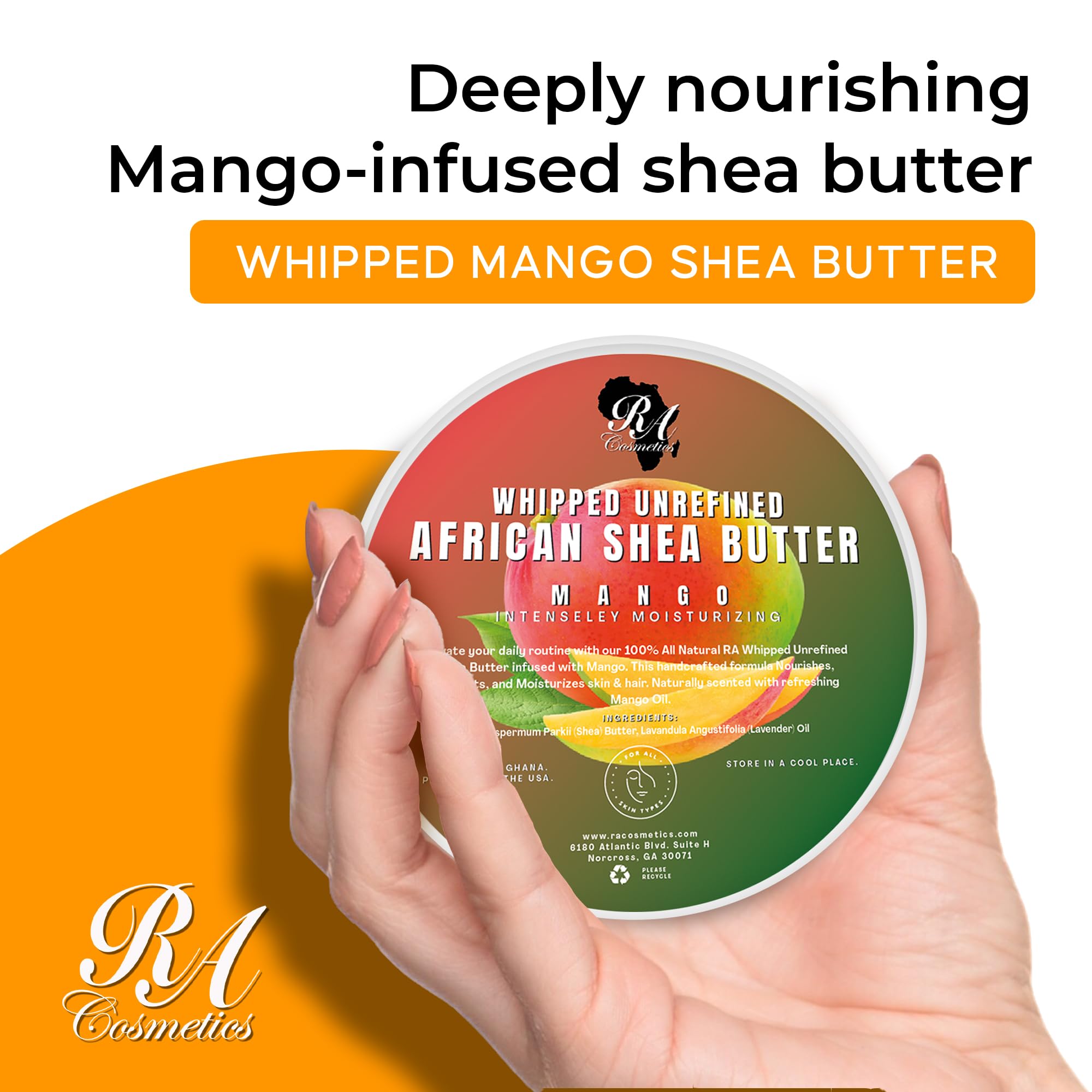RA COSMETICS creamy whipped shea texture close-up for quick absorption