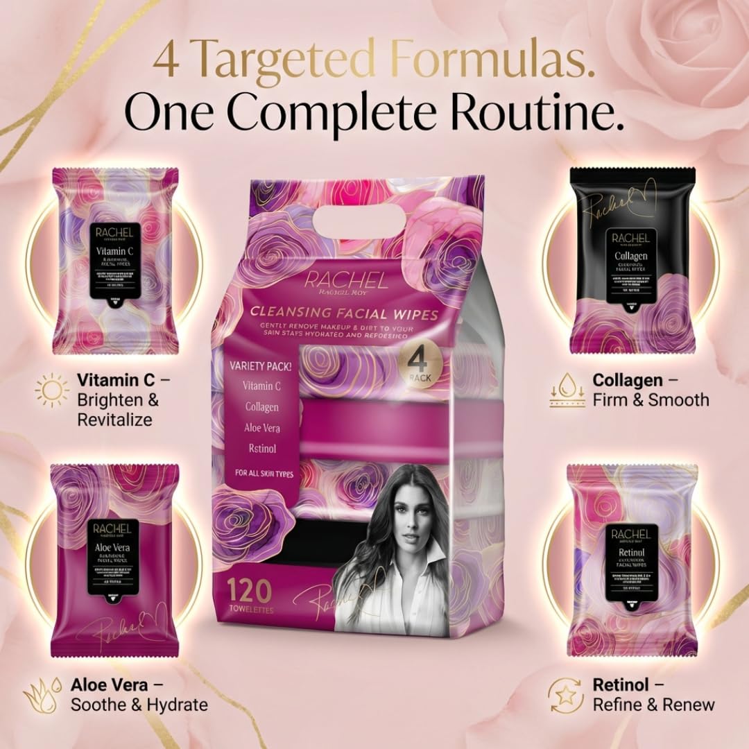 RACHEL Rachel Roy opened wipe texture highlighting soft cloth and gentle cleanse
