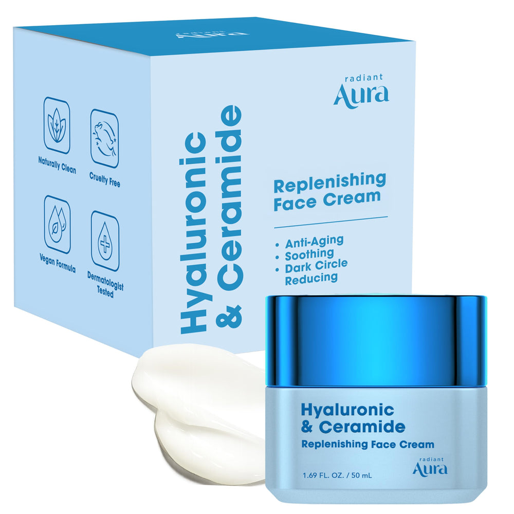 Radiant Aura front jar showing clean packaging and product identity benefits