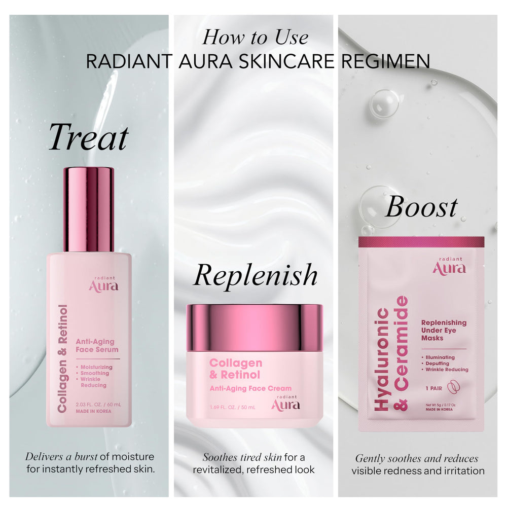 Radiant Aura on bathroom vanity styled for daily routine and clean-beauty appeal