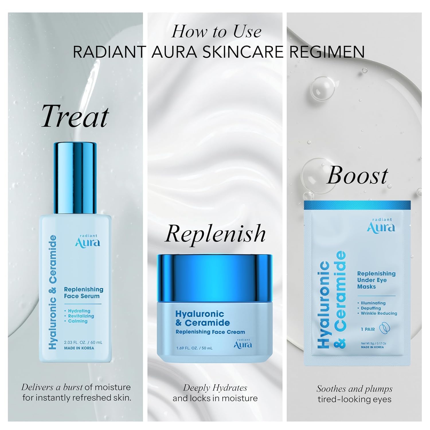 Radiant Aura on bathroom vanity staged for morning routine and radiant-skin benefit