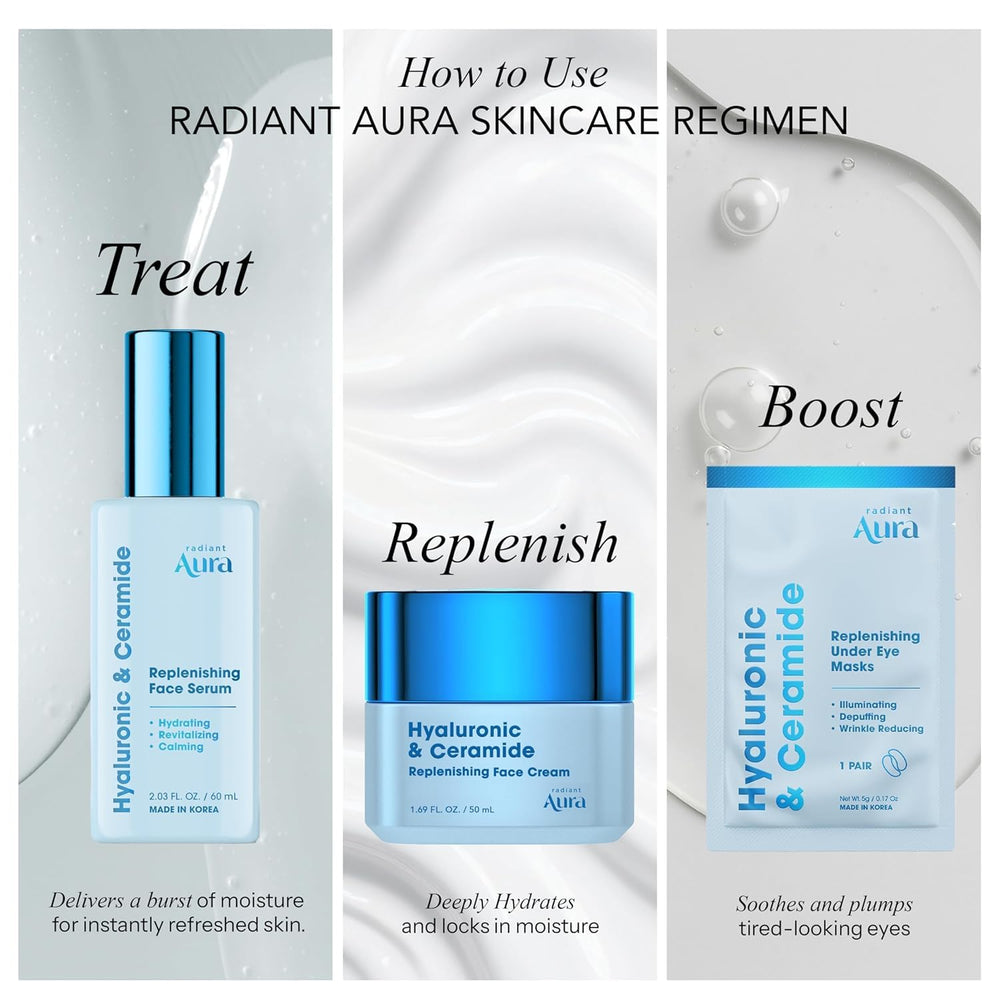 Radiant Aura on bathroom vanity staged for morning routine and radiant-skin benefit