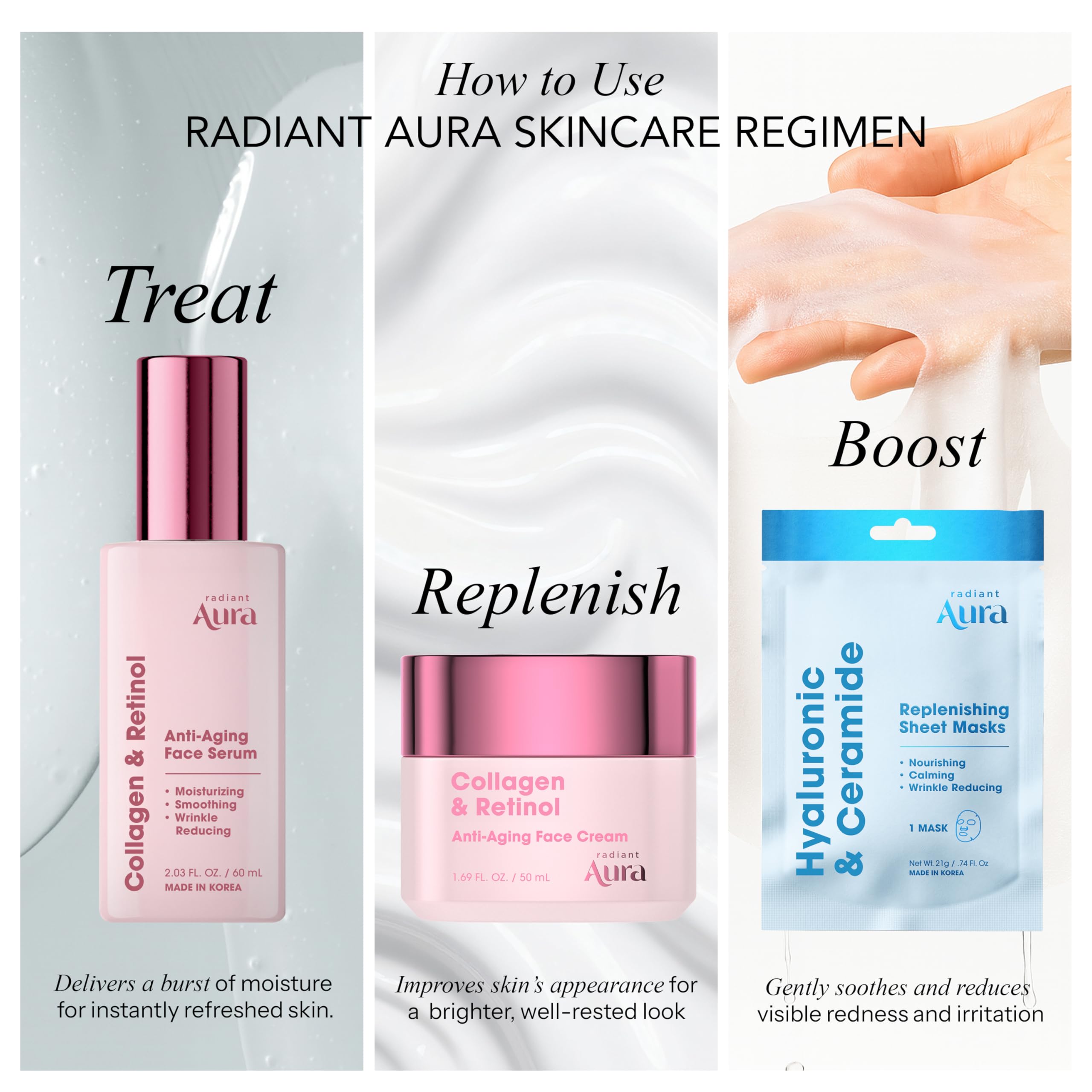 Radiant Aura on bathroom vanity in a morning routine setting for glow