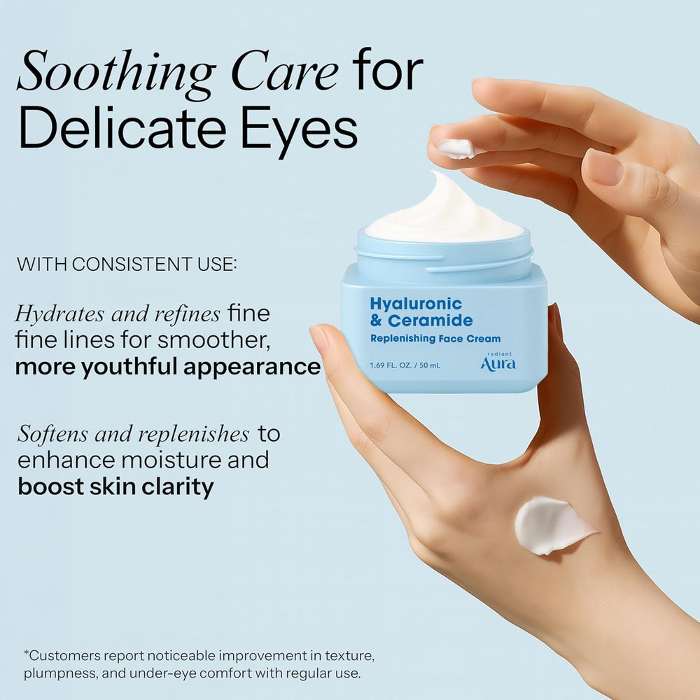 Radiant Aura applying cream to fingertips demonstrating smooth spreadability benefit