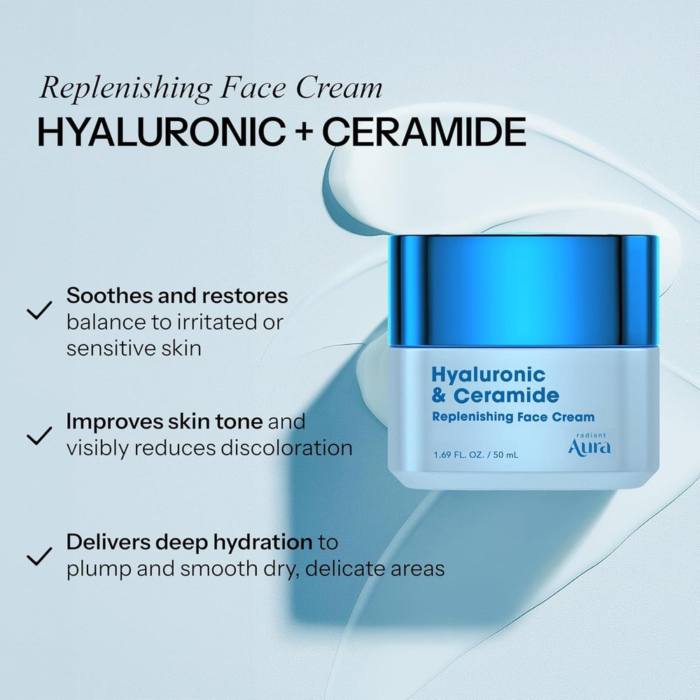 Radiant Aura cream texture closeup illustrating fast-absorbing hydration benefit