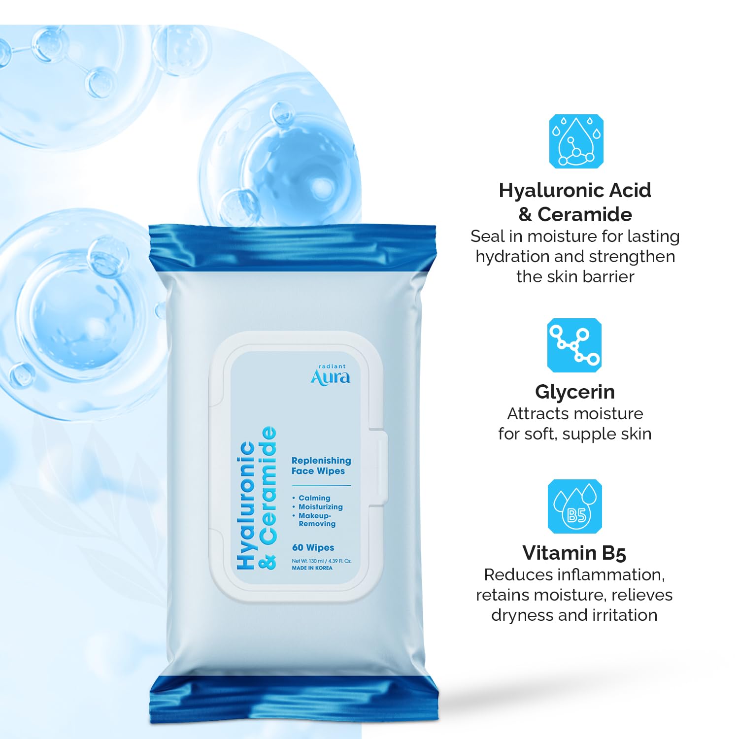 Radiant Aura wipe in hand removing makeup for quick cleansing